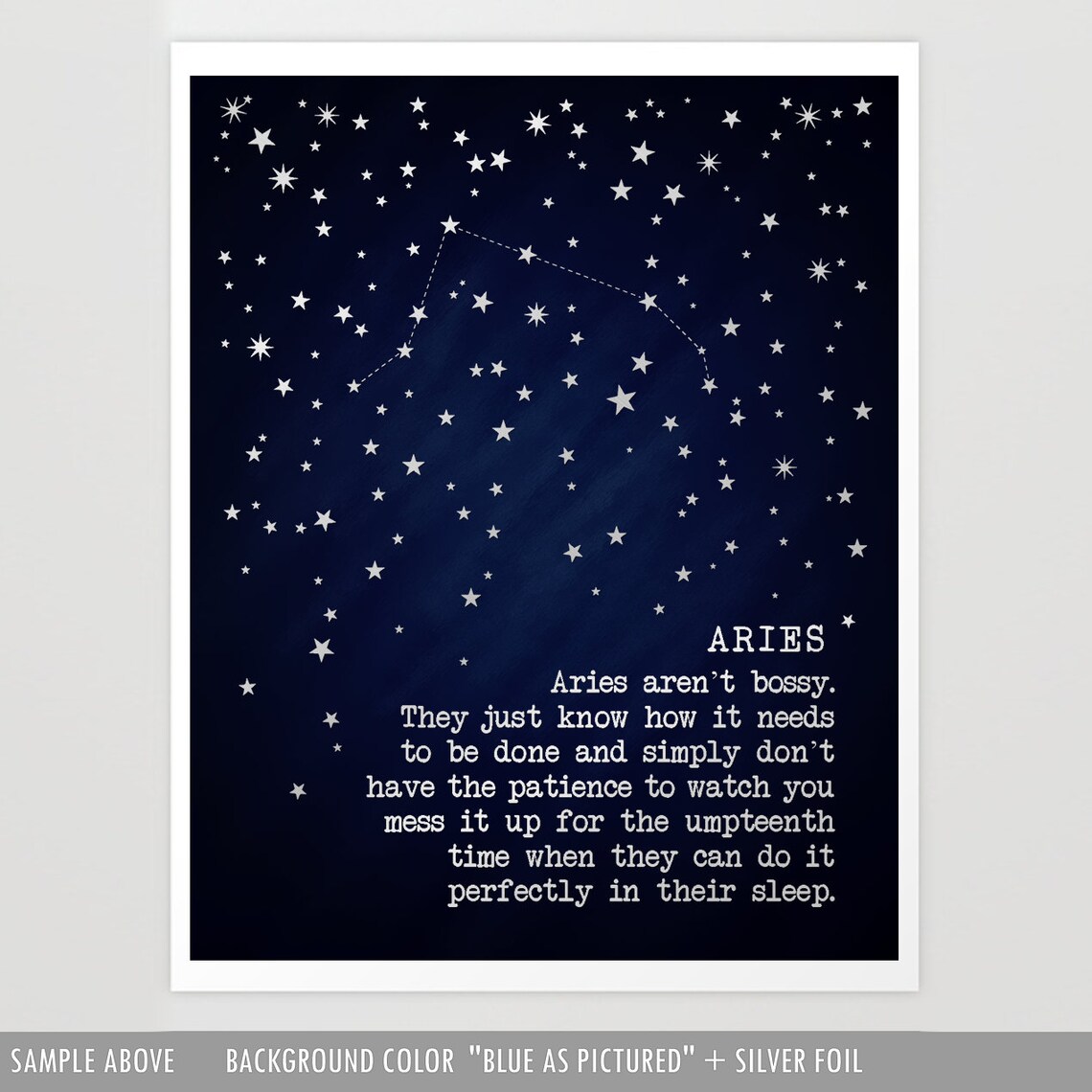 Aries Zodiac Constellation Funny Gold Foil Starry Night Astrology Poster - Image 2