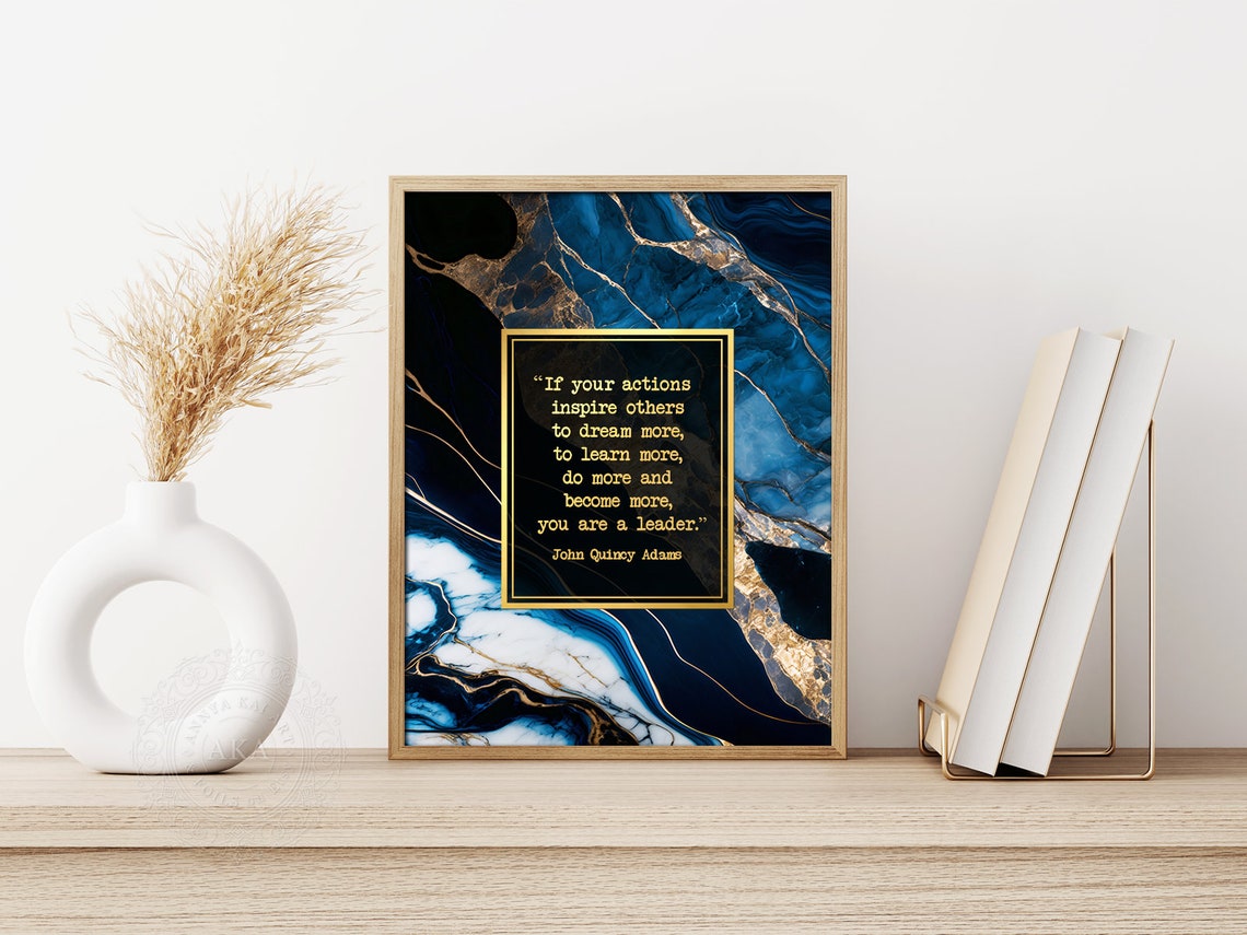 John Quincy Adams Leadership Quote Gold Blue Marble Geode Wall Art - Image 4