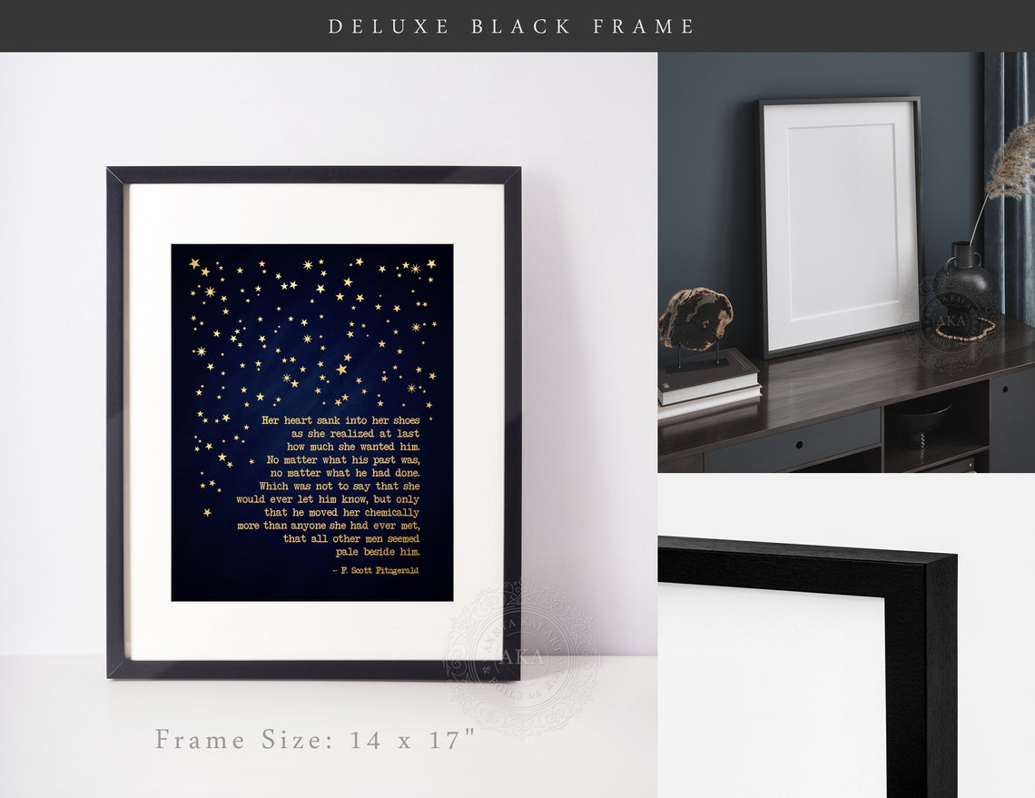 Her Heart Sank Fitzgerald Romantic Quote Gold Foil Starry Night Poster - Image 2
