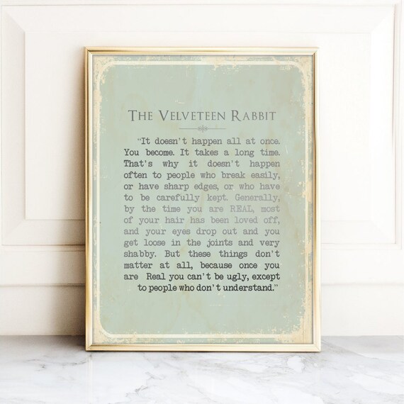 Velveteen Rabbit Quote Print, Vintage Nursery Art