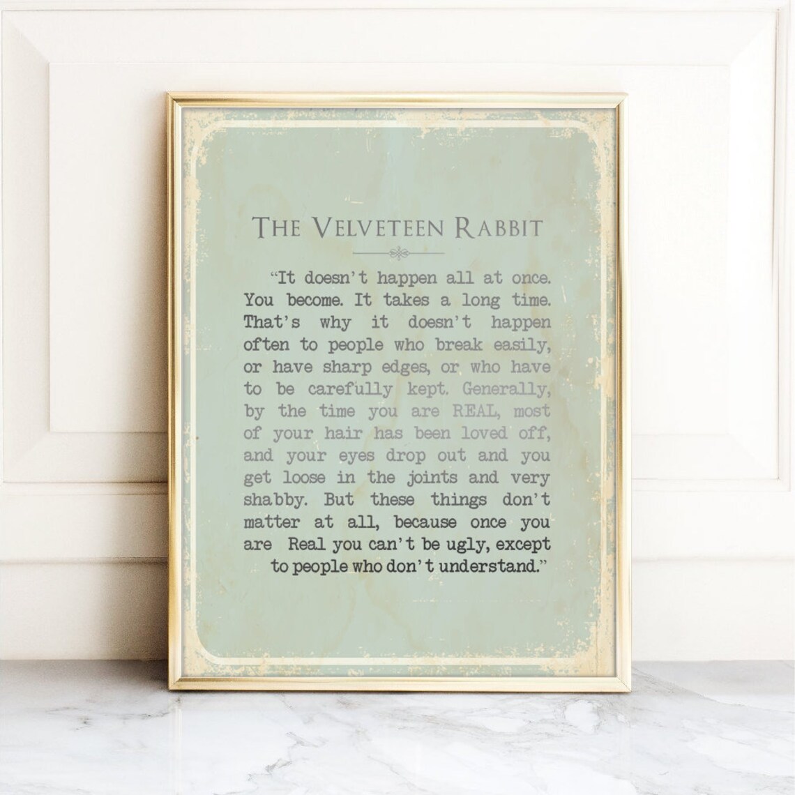 Velveteen Rabbit Quote Print, Vintage Nursery Art