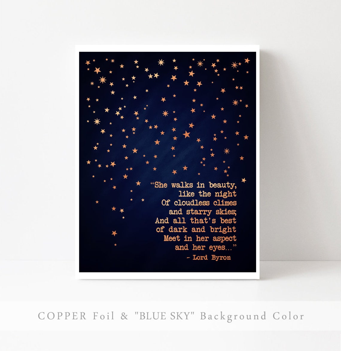 She Walks In Beauty Lord Byron Poem Gold Foil Starry Night Wall Poster - Image 3