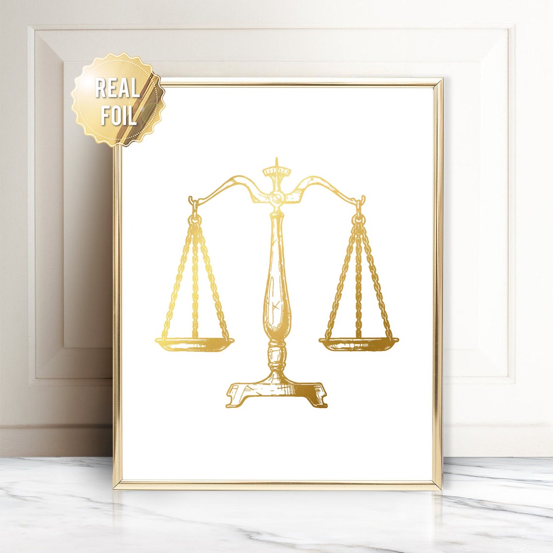 Scales Of Justice Gold Foil Lawyer Office Decor Modern Wall Art - Image 3