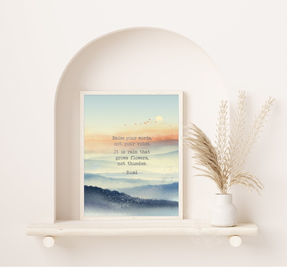 Rumi Quote Sunrise Mountain Watercolor Inspirational Wall Art - Image 2