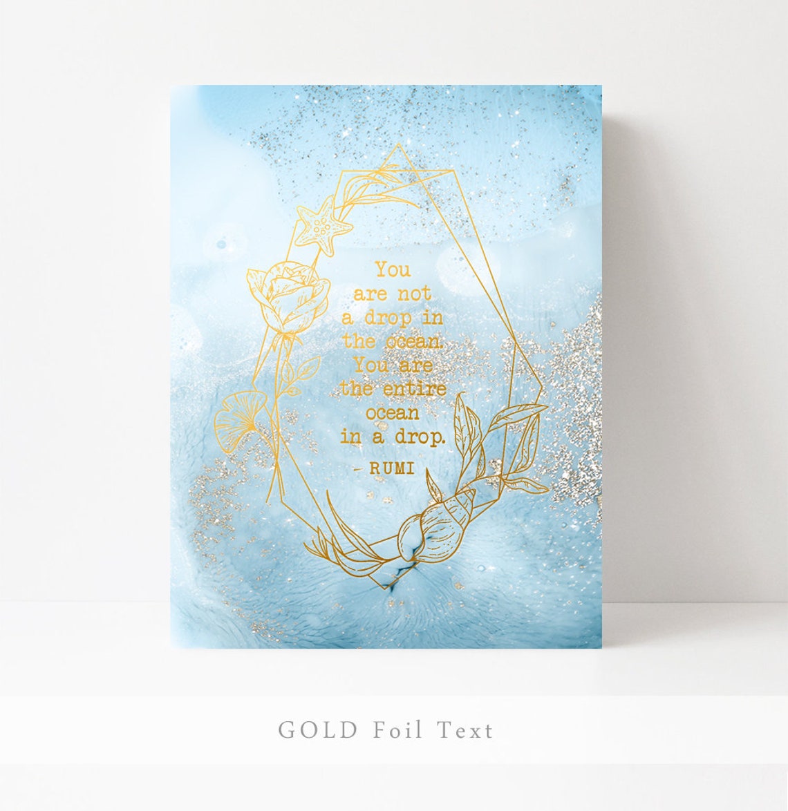 Rumi Ocean In A Drop Quote Blue Watercolor Coastal Floral Art Print - Image 2