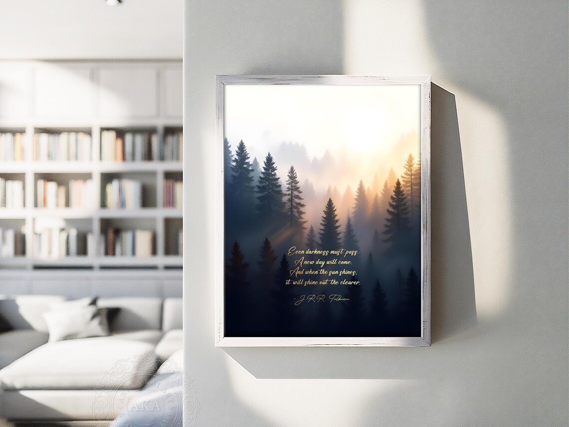 Tolkien Quote Misty Forest Sunrise Literary Inspirational Wall Art - Image 3