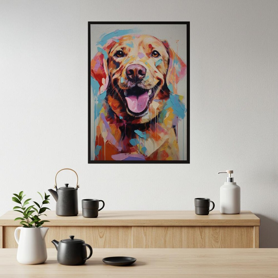 Happy Labrador Retriever Colorful Impasto Dog Portrait Poster