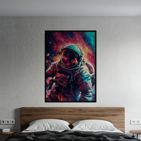 Vibrant Astronaut Cosmic Nebula Dreamy Sci Fi Abstract Art Poster