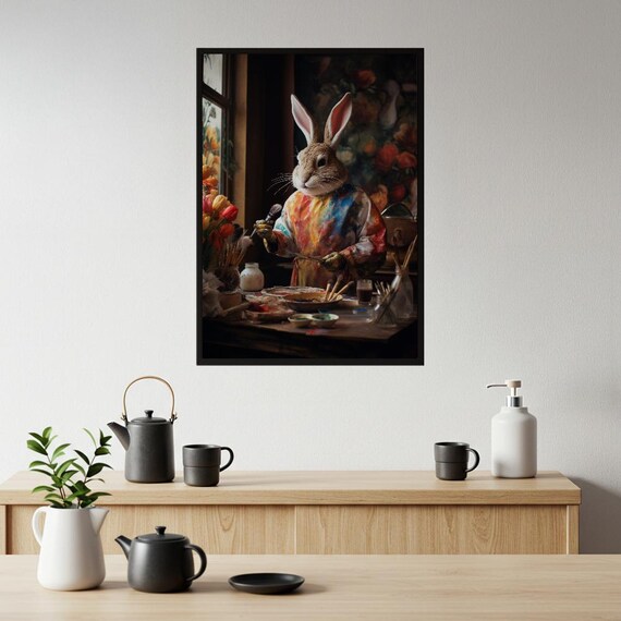 Creative Bunny Art Print Whimsical Animal Studio Decor Anthropomorphic Rabbit Matte Vertical Poster Giclee Wall Unique Gift