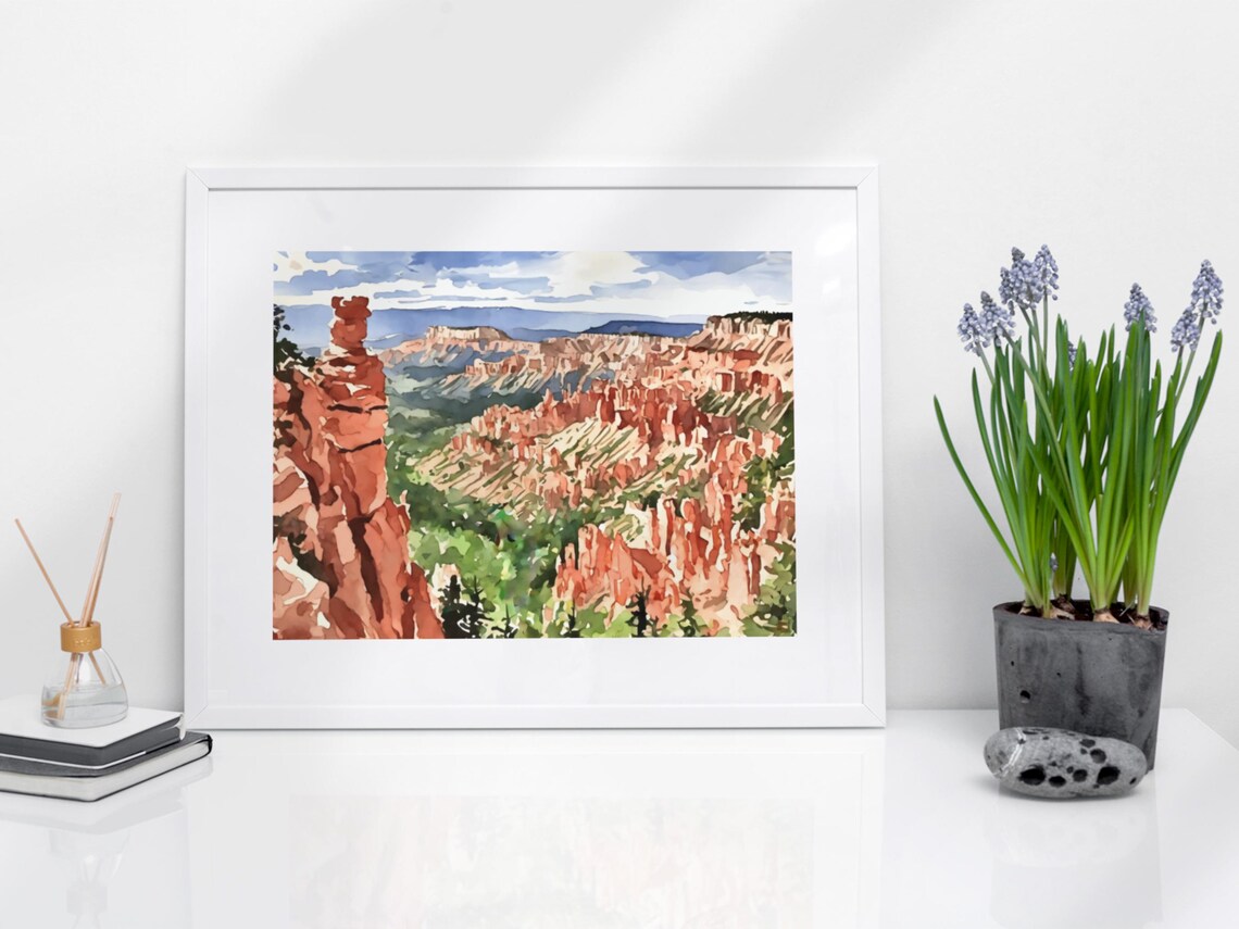 Bryce Canyon Red Rock Hoodoos Desert Amphitheater Watercolor Poster