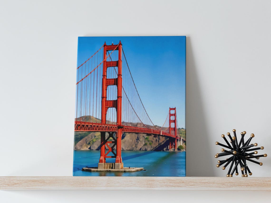 Golden Gate Bridge San Francisco Bay Blue Sky Canvas Style Poster