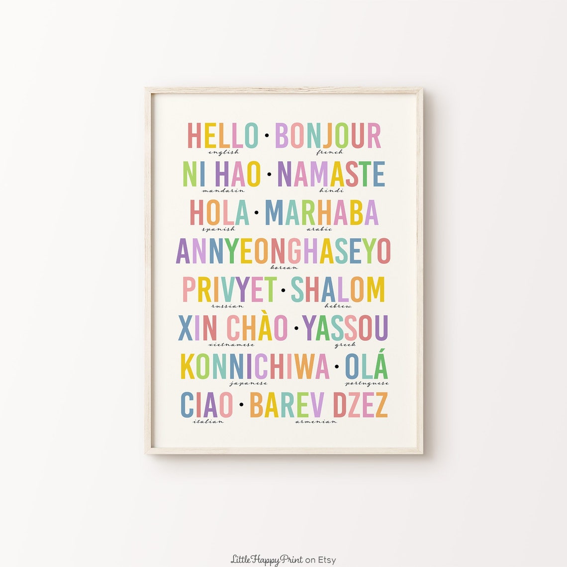 Hello In 15 Languages Rainbow Typography Multilingual Welcome Poster