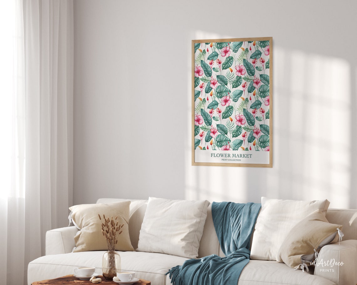 Tropical Hibiscus Flower Market Botanical Pattern Watercolor Poster - Image 2
