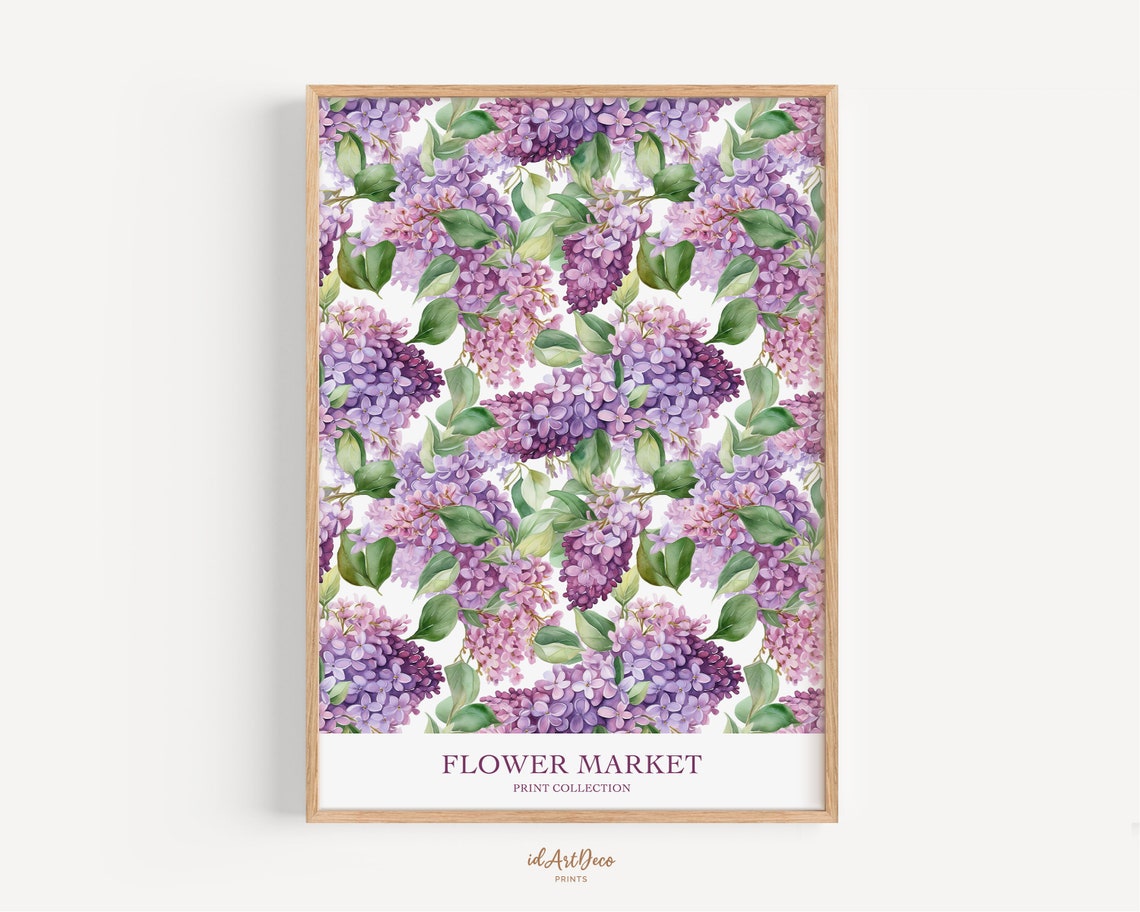 Purple Lilac Watercolor Flower Market Botanical Pattern Poster