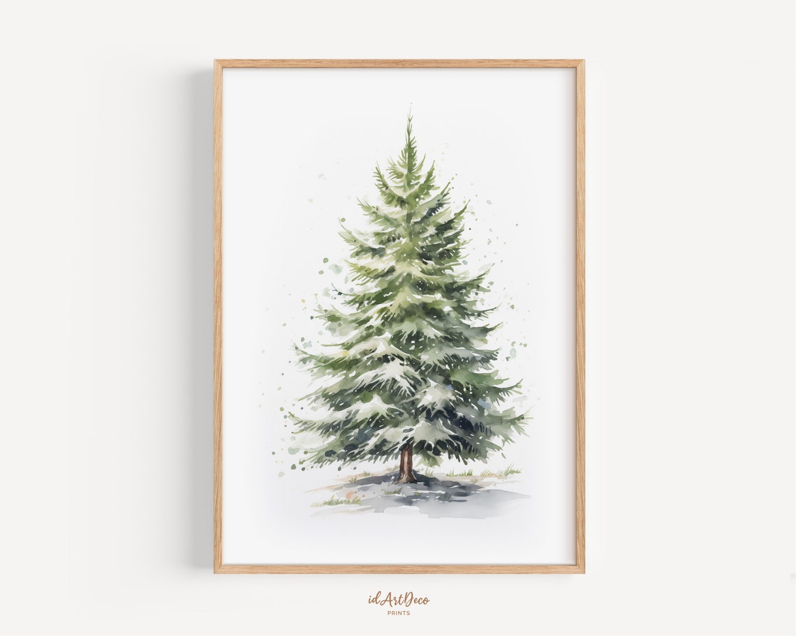 Minimalist Watercolor Christmas Tree Evergreen Holiday Winter Poster