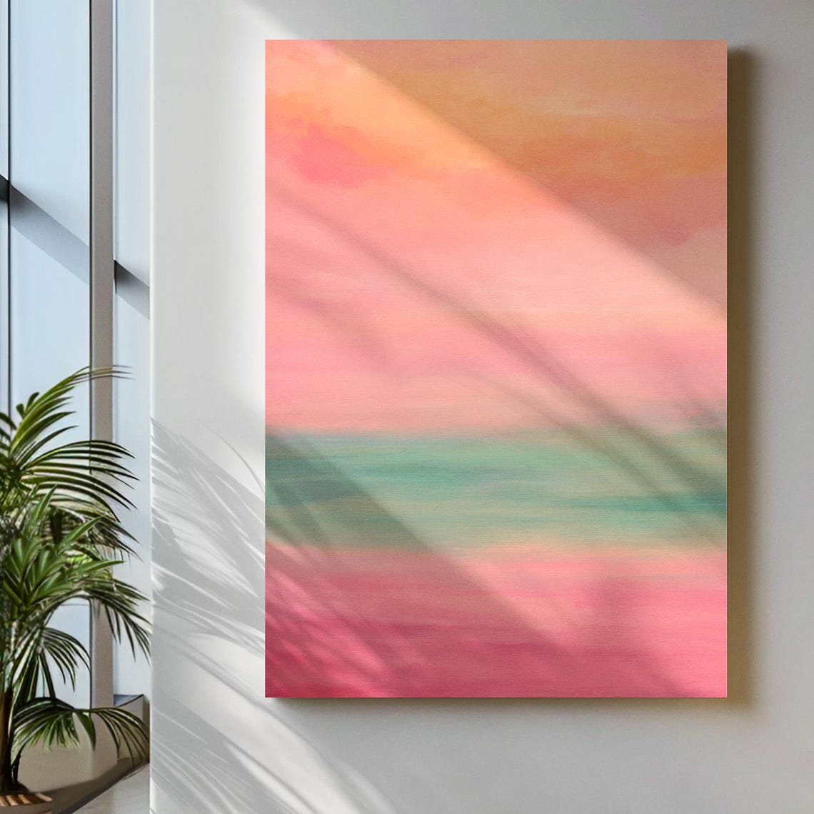 Pastel Coastal Sunset Print Abstract Blush Pink Teal Art