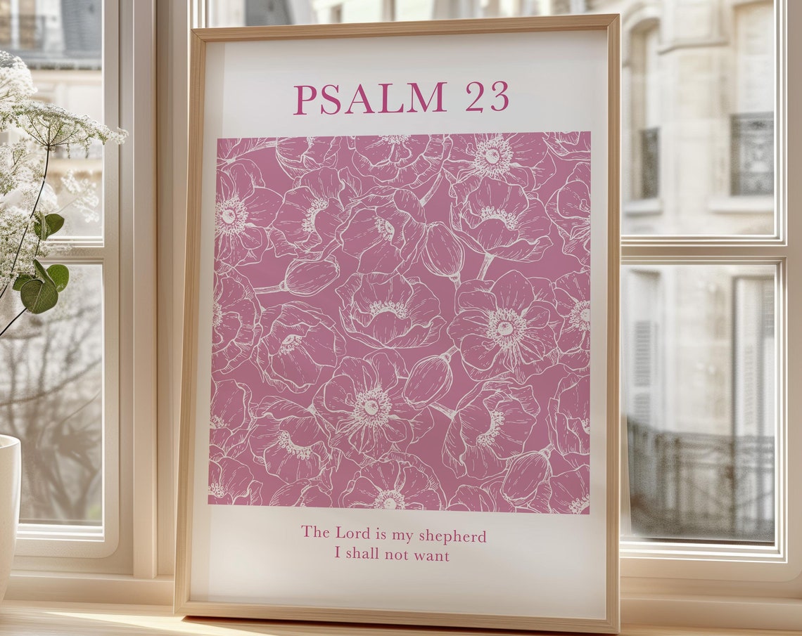 Psalm 23 Vintage Pink The Lord Is My Shepherd Floral Christian Wall Art Vintage Floral Bible Verse Religious - Image 4
