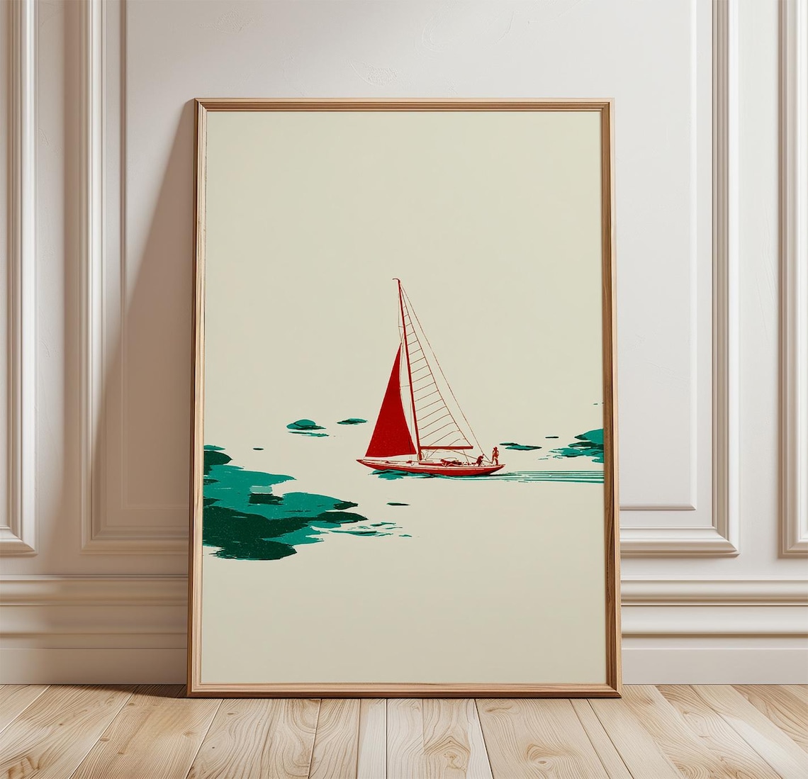 Sailboat Poster, Coastal Minimal Scandinavian Nautical