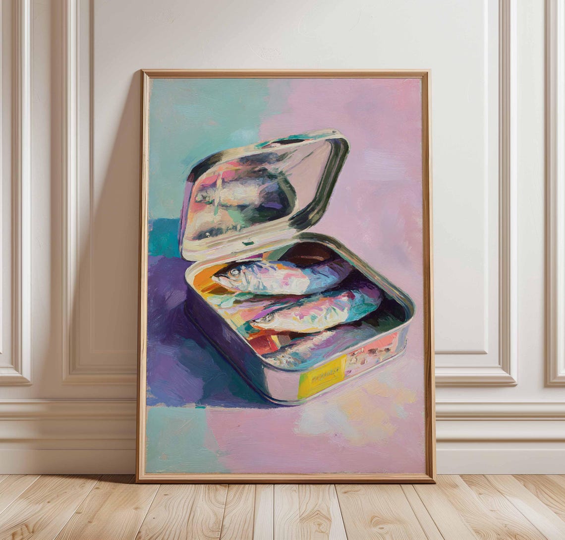 Pastel Sardine Tin Poster Pop Food Fish Coastal Kitchen Decor