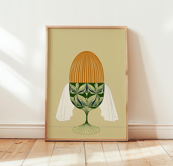 Surreal Egg in Goblet Poster Midcentury Modern Abstract Still Life