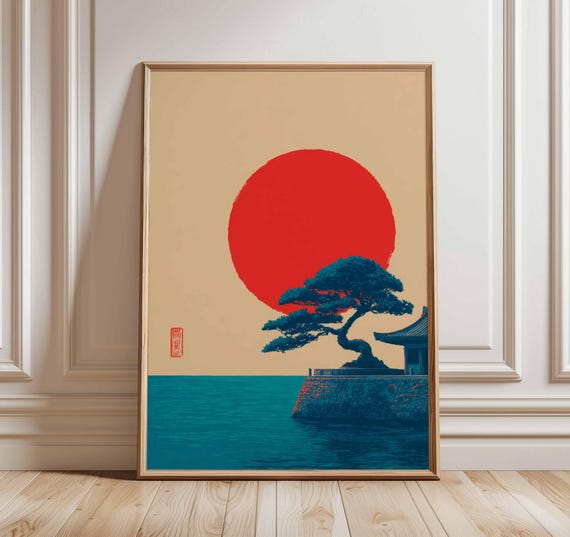 Japanese Sunset Minimalist Zen Landscape Art Print