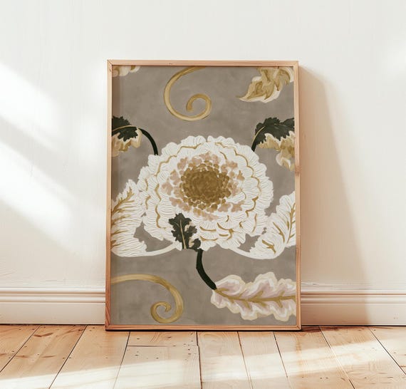 Neutral Floral Poster Vintage Botanical Wall Art Cottagecore Print