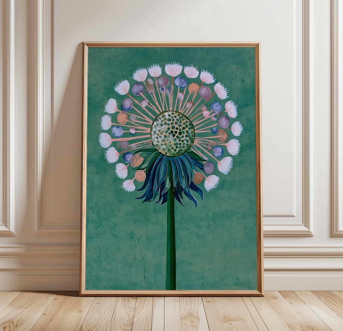 Dandelion Seed Head Botanical Monoprint, Art Print