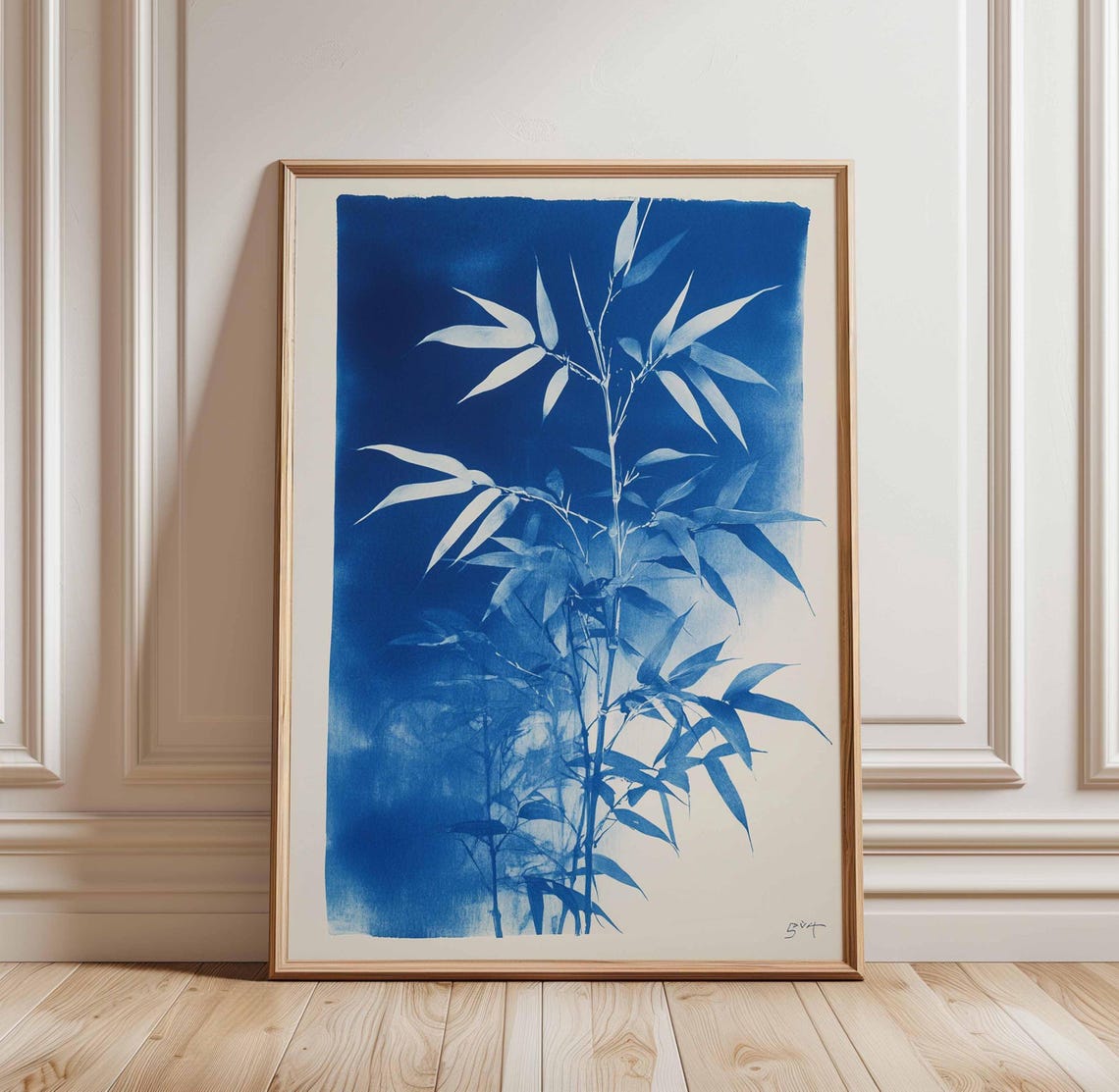 Bamboo Stalks Blue Cyanotype Botanical Monochrome Nature Wall Print