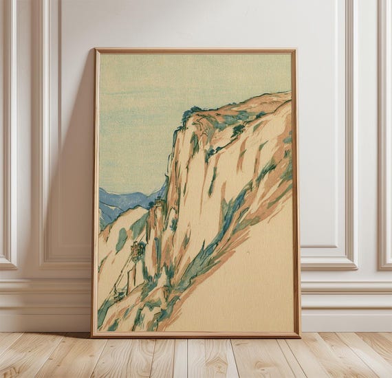 Vintage Mountain Cliff Landscape Poster Print