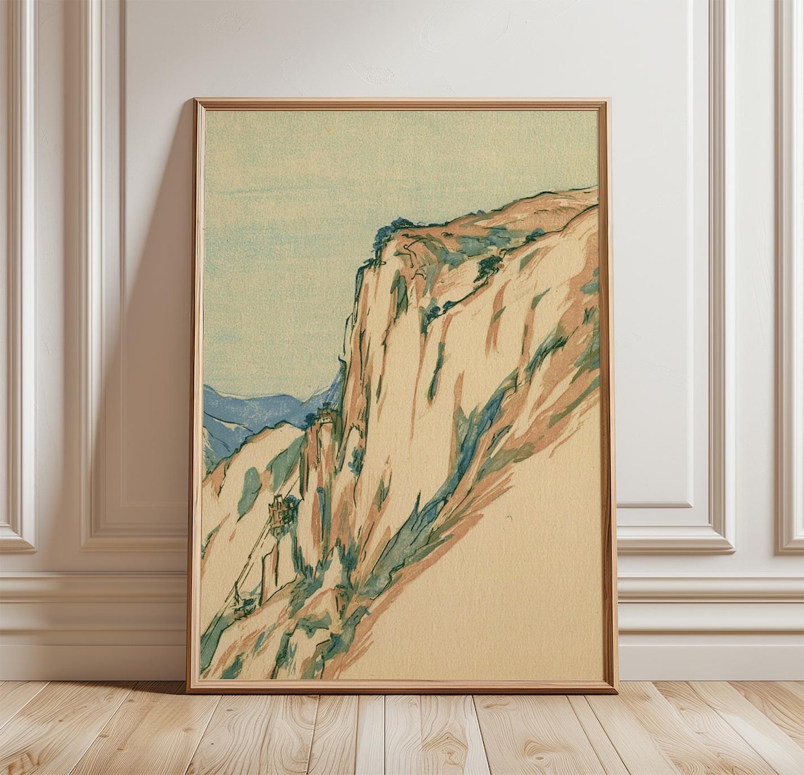 Vintage Mountain Cliff Landscape Poster Print