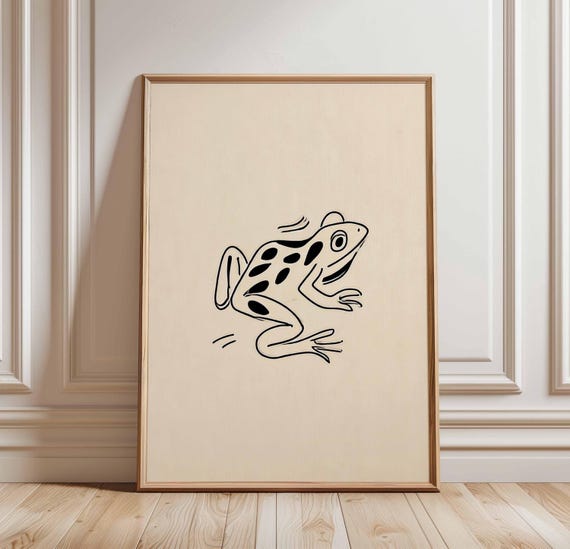 Playful Frog Line Art Poster Minimalist Animal Wall Print Black And White Illustration Modern Nature Decor Unframed Quirky Artwork