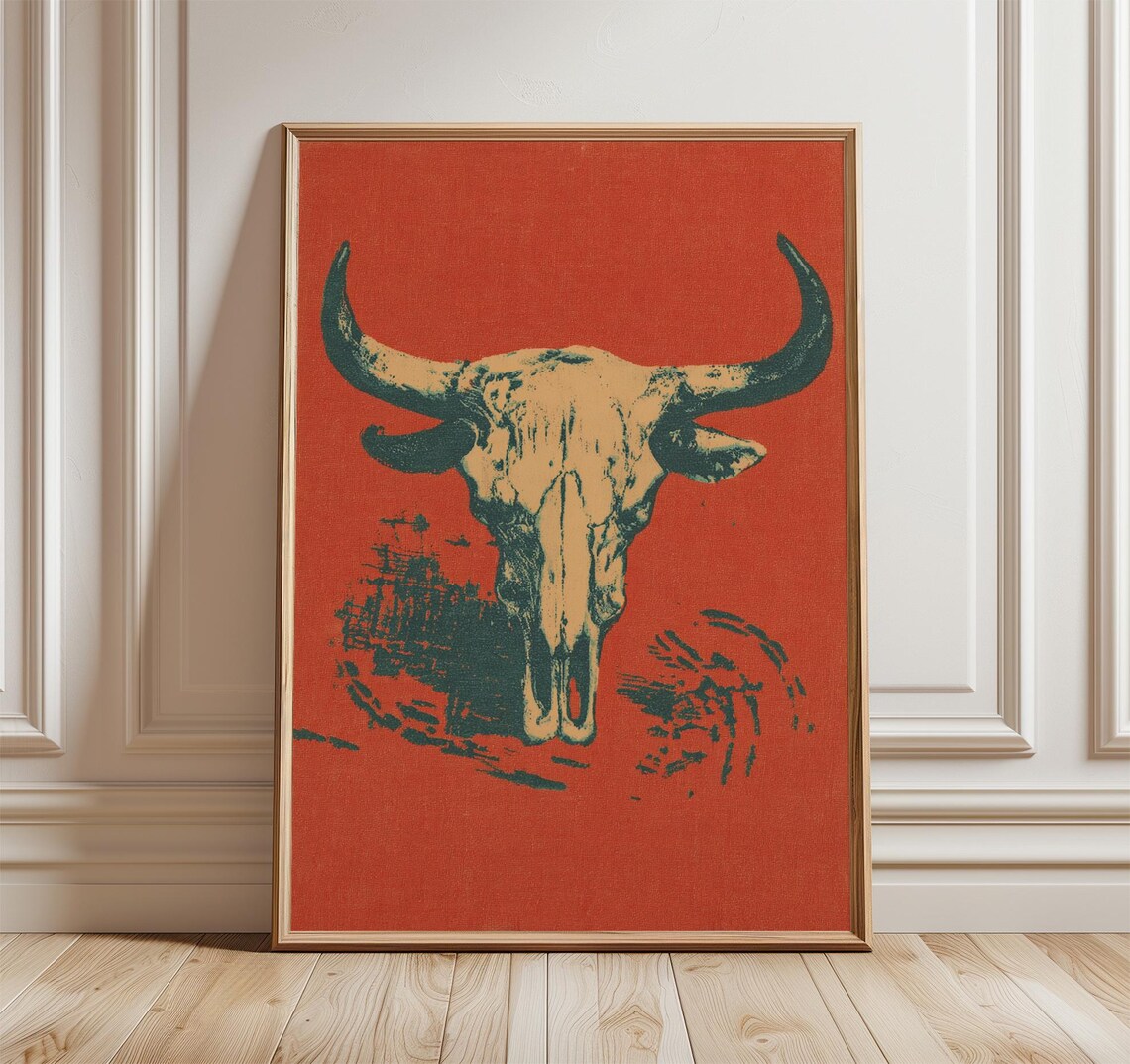 Longhorn Skull Vintage Western Illustration Poster