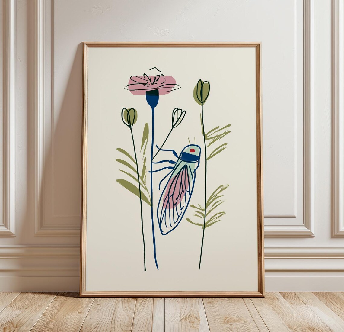 Cicada Botanical Minimal Nature Poster Print