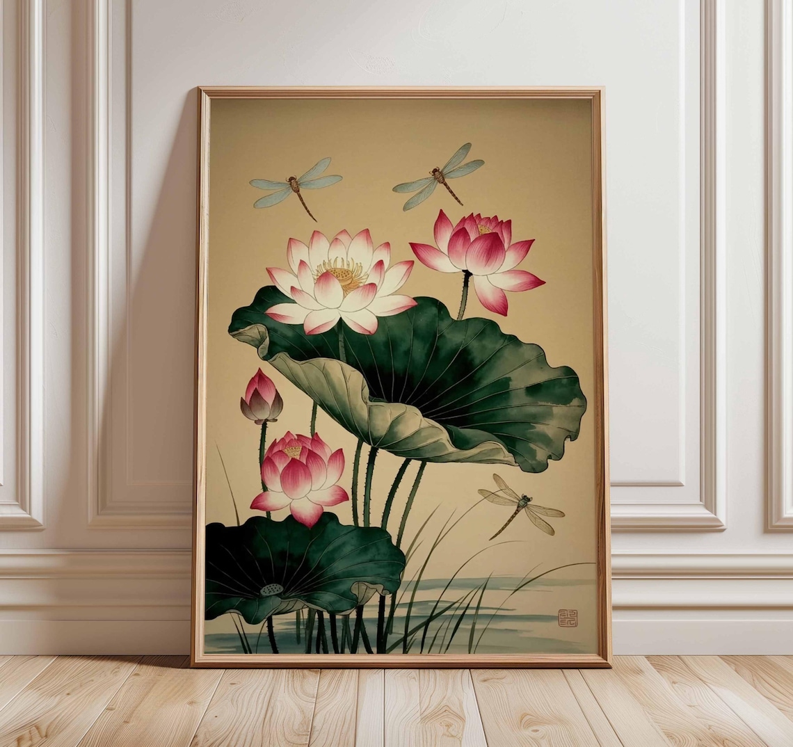 Lotus Flower Japanese Botanical Zen Poster Print