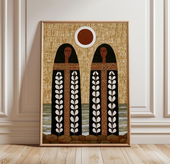Abstract Folk Figures, Boho Modern Art Print