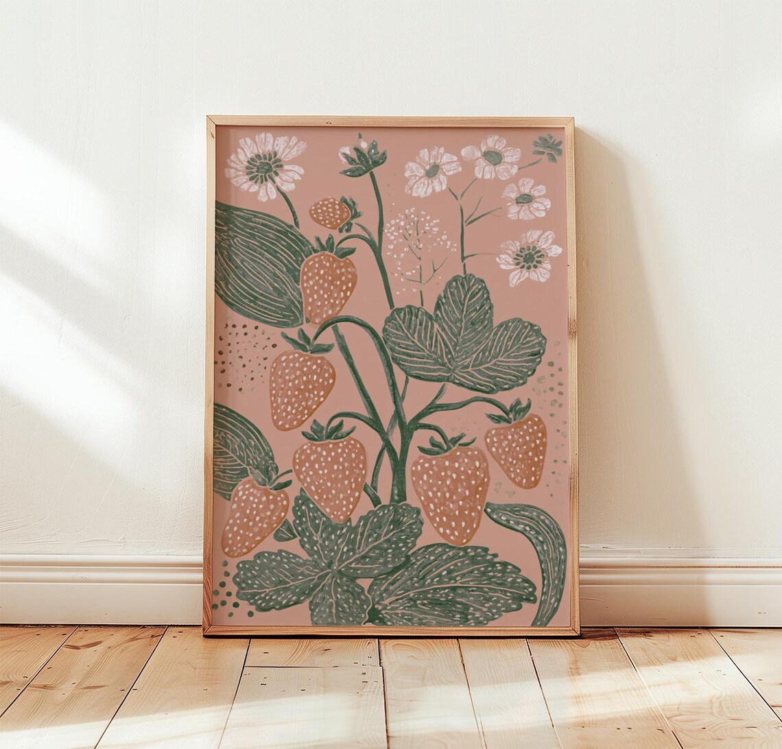 Strawberry Botanical Vintage Cottage Art Print