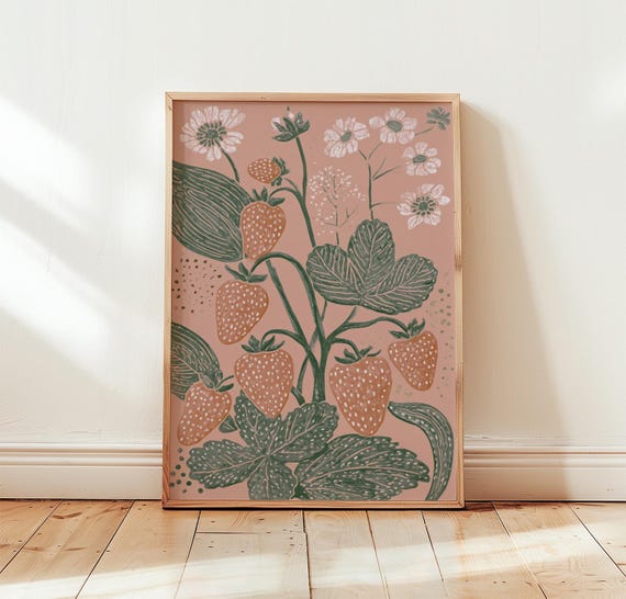 Strawberry Botanical Vintage Cottage Art Print