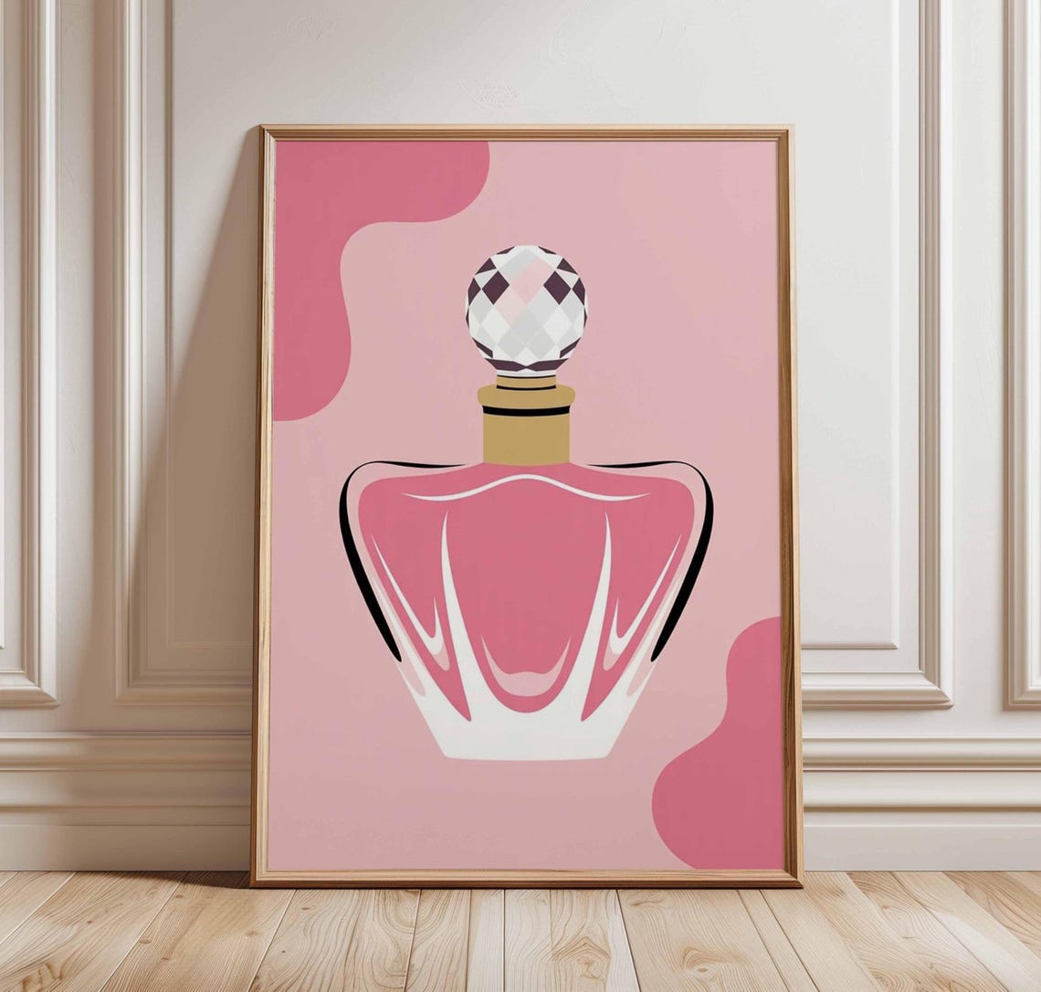 Pink Perfume Bottle Faceted Cap Minimalist Glam Beauty Pop Art Poster