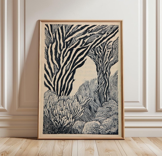 Kelp Forest Navy Ink Coastal Botanical Ocean Nature Art Poster