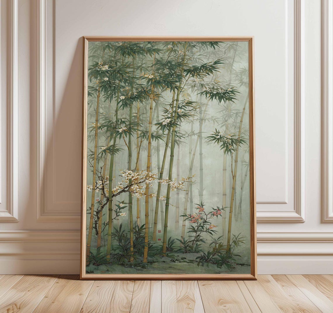 Bamboo Forest Wall Art Asian Landscape Poster Tranquil Nature Print For Zen Home Decor