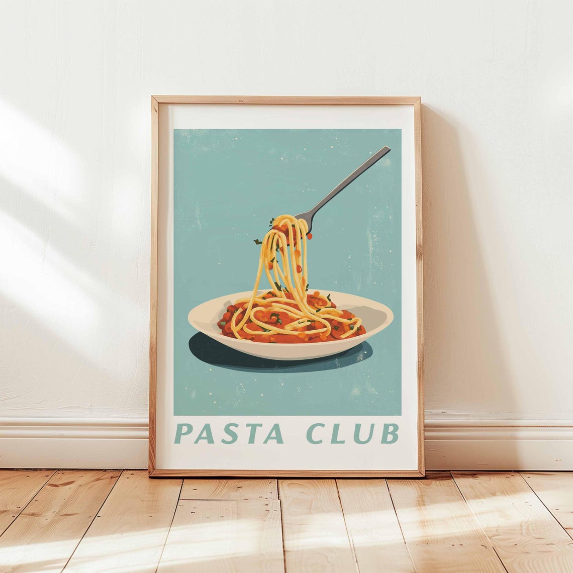 Pasta Club Spaghetti Tomato Sauce Mint Green Plate Kitchen Poster