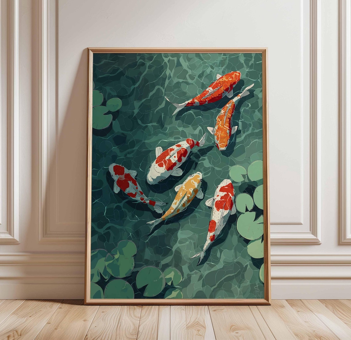 Koi Fish Japanese Pond Poster, Zen Garden Decor