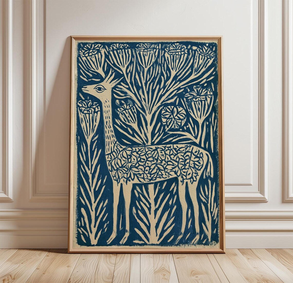 Alpaca Folk Art, Naive Gouache Poster