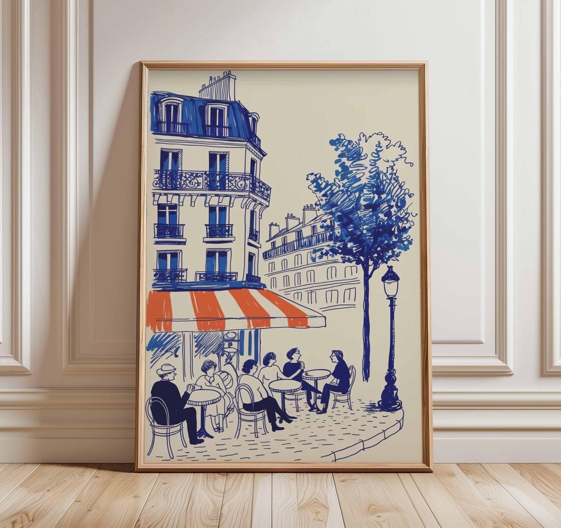 Paris Cafe Vintage Travel Poster, Street Scene