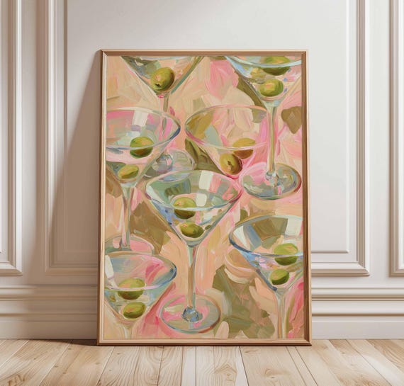 Martini Glass Colorful Cocktail Art Print, Modern Abstract