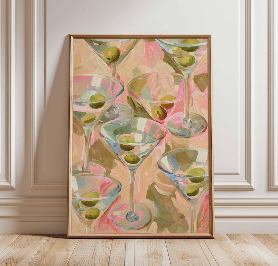 Martini Glass Colorful Cocktail Art Print, Modern Abstract