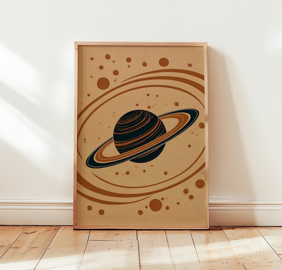 Brown Saturn Retro Celestial Poster