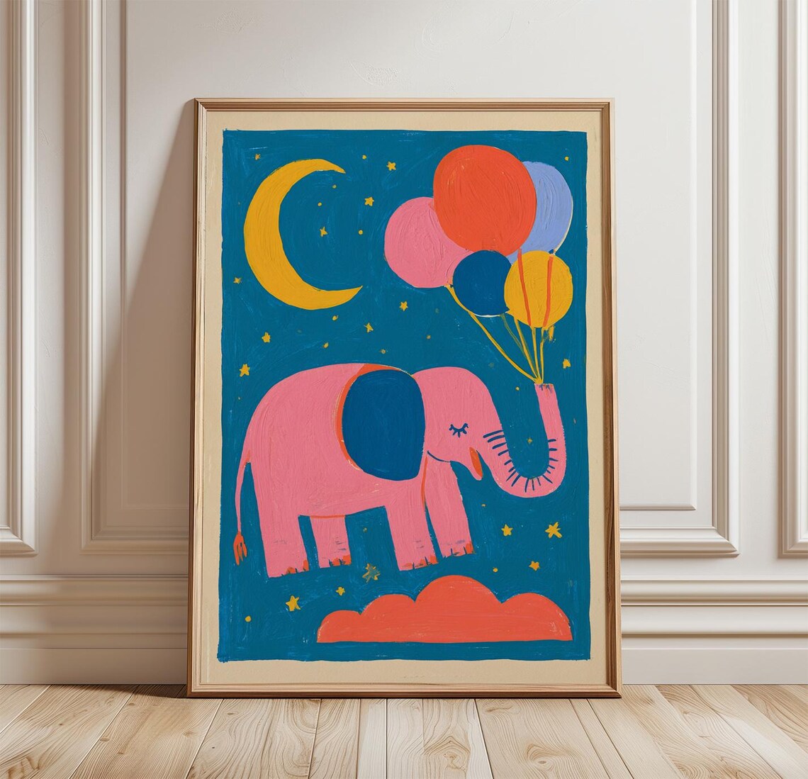 Elephant Balloon Poster, Nursery Animal Art Print