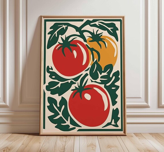 Bold Tomato Kitchen Poster with Red Yellow Vegetable Illustration