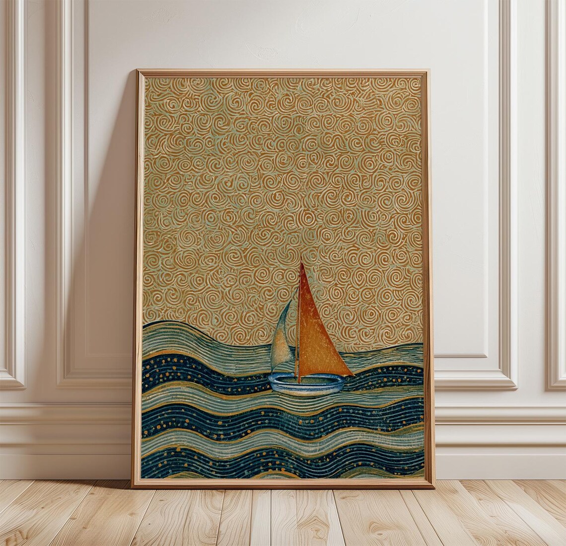 Sailboat Ocean Poster, Coastal Nautical Art Print